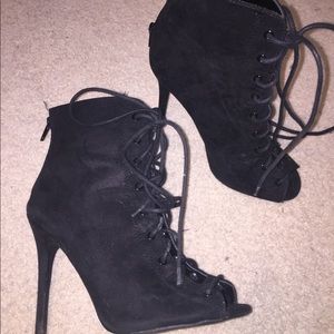 Charlotte Russe Black Heeled Lace-up Booties